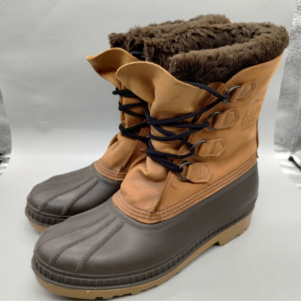 Sorel Badger Mens Brown Leather Rubber Waterproof Winter Snow Boots Size 10